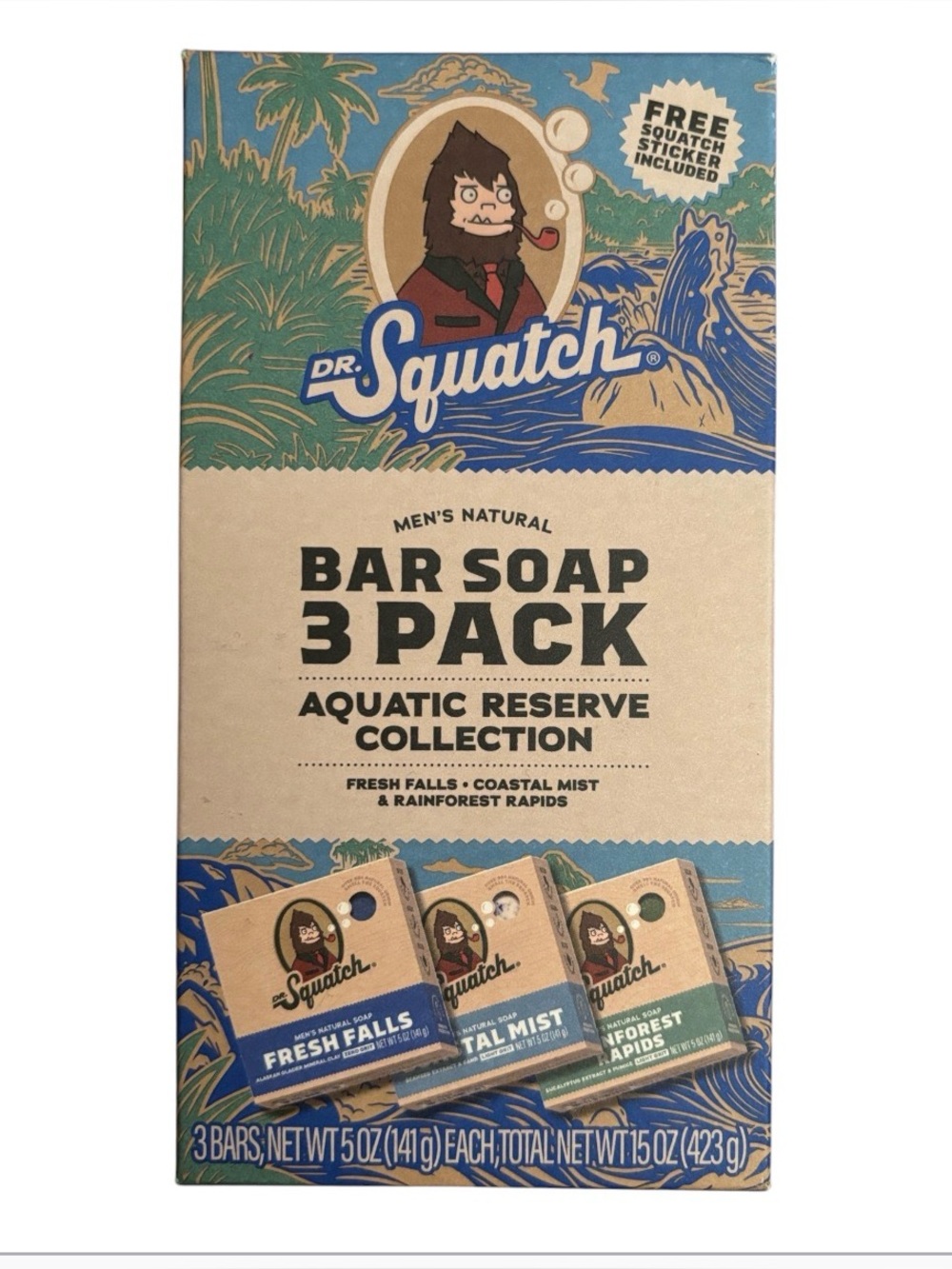 Dr. Squatch | Men’s Natural Bar Soap 3 Pack Aquatic Reserve Collection Stickers
